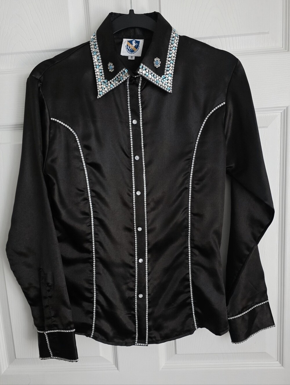 Royal Highness Black Satin Rhinestone Western Show Shirt - Size S